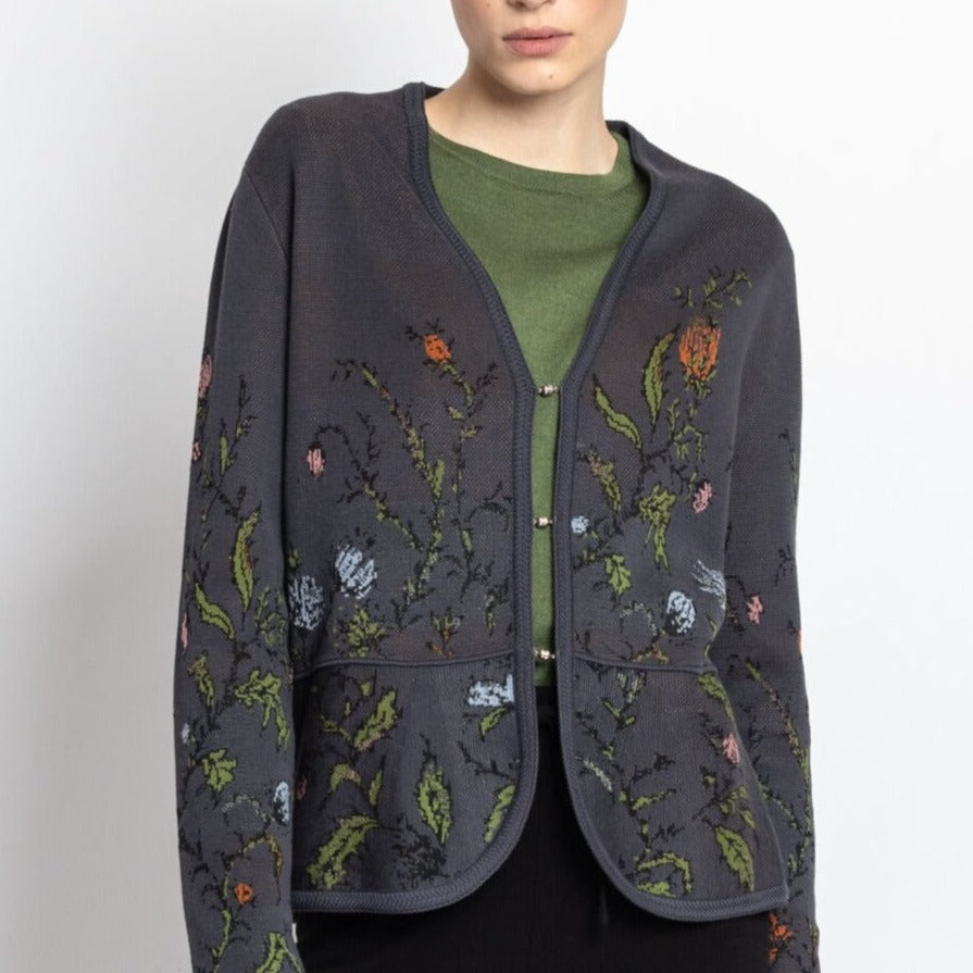 Cardigan Floral Pattern in Anthracite from IVKO Woman, women's cardigan front view