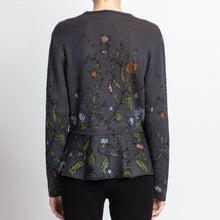 Cardigan Floral Pattern in Anthracite from IVKO Woman, back view of ladies jacket