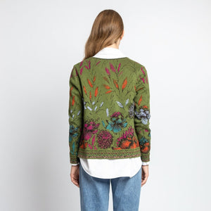 IVKO Knitwear at Berrima's Overflow Floral Pattern Cardigan in Forest from IVKO Woman 222522, back view of ladies cardigan