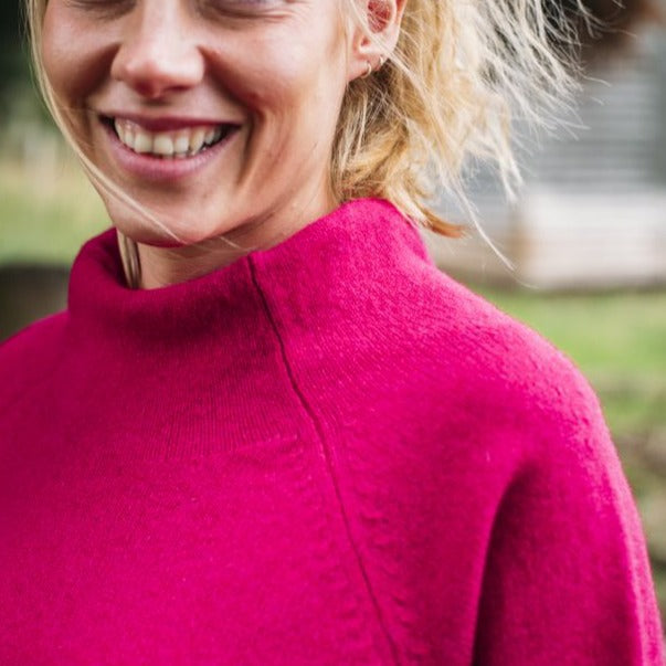 Funnel neck sweater in Ruby. Eribe quality knitwear.