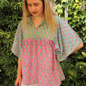 Mandalay Designs Summer Patch Top Multi, oversized and perfect for the beach or casual summer wear in organic cotton