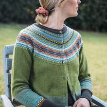 Eribe Fairisle Cardigan in green. Scottish Knitwear.