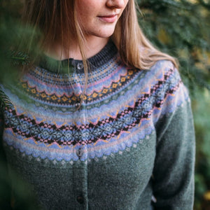 Eribe Alpine Cardigan in Landscape. Scottish Fairisle Knitwear, Merino Wool
