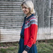 Fairisle Cardigan in Red. Scottish Knitwear. Eribe