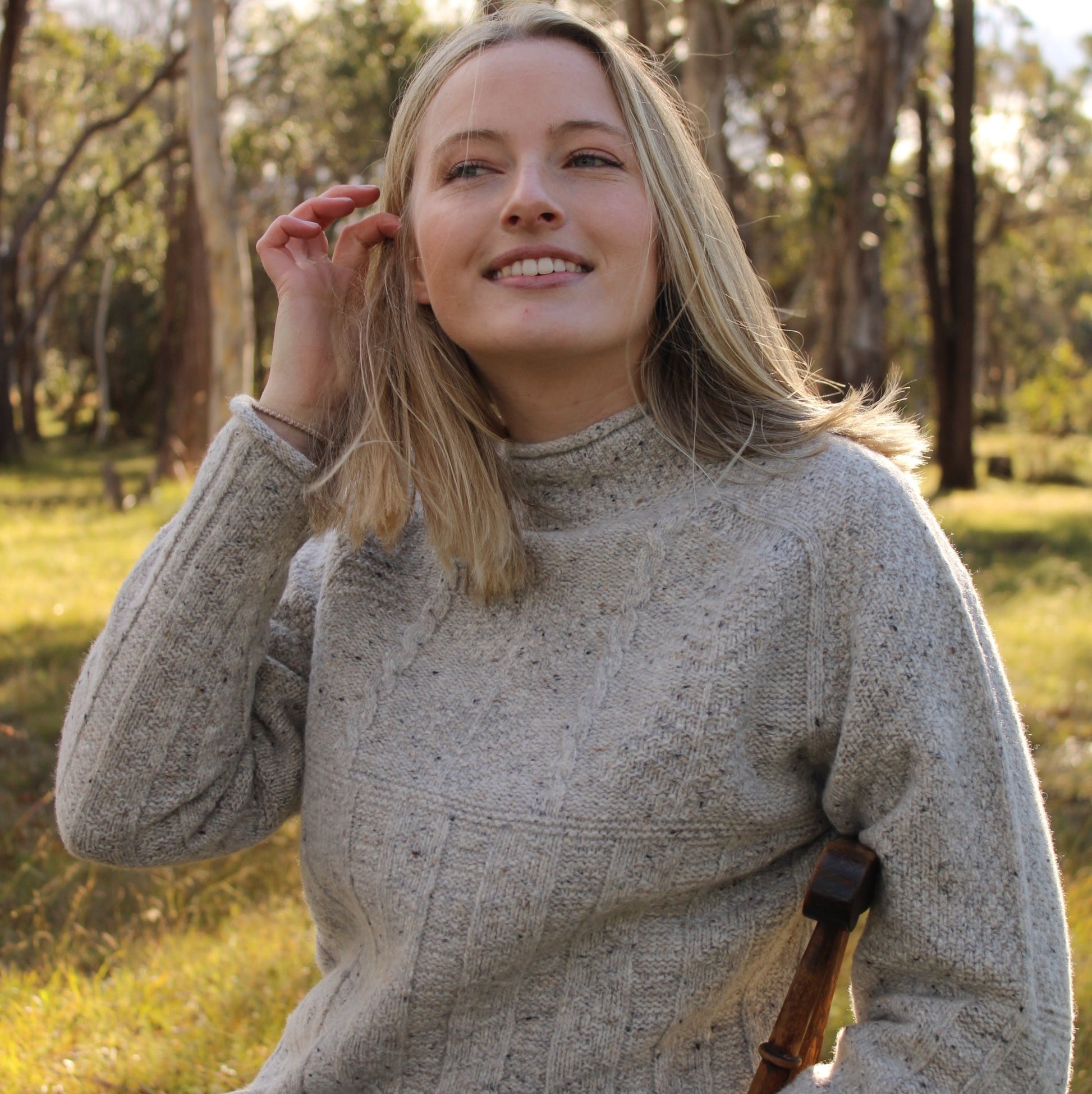 A textured Aran Sweater in a tunic style. Scottish Knitwer, Australian Merino Wool 