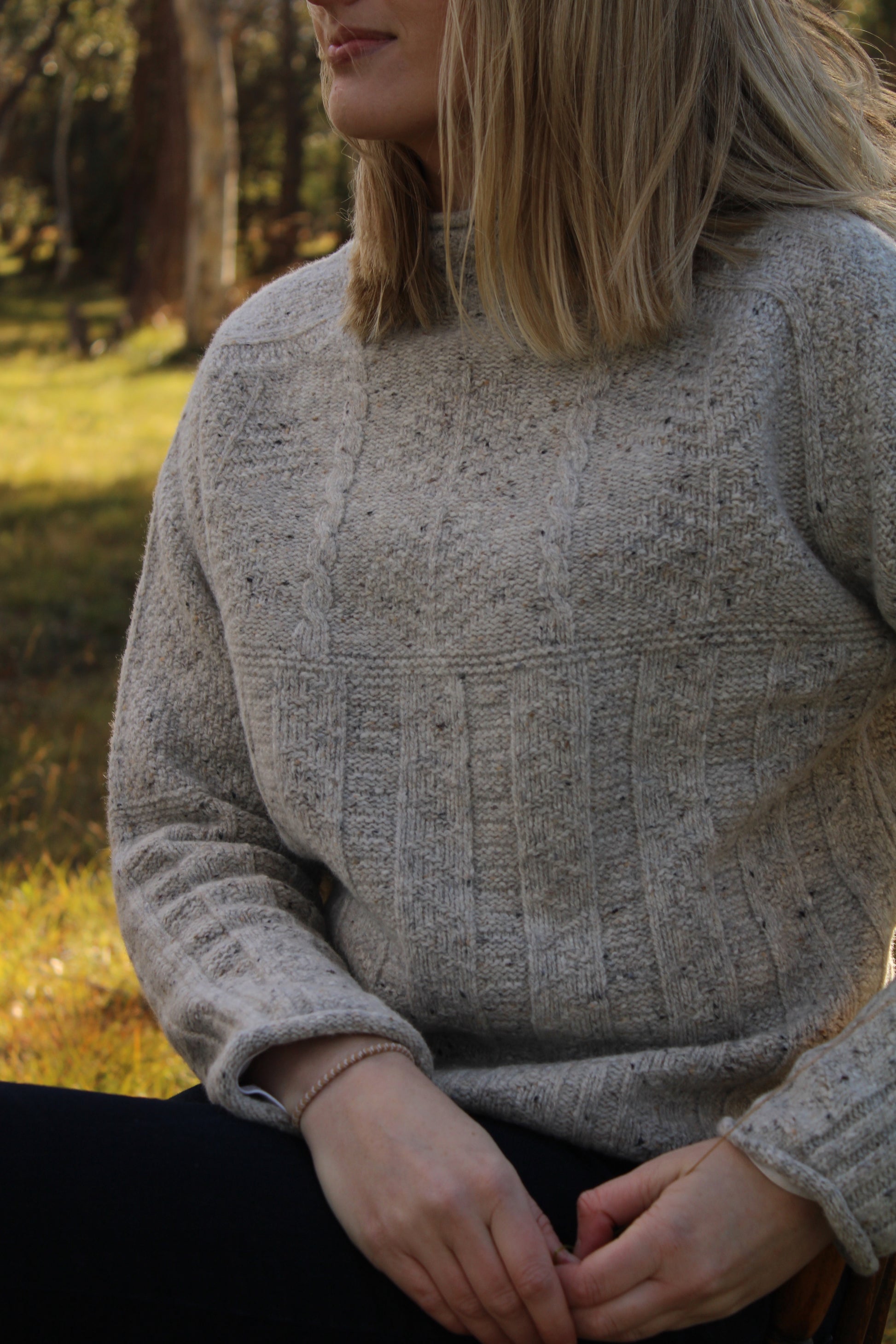 A textured Aran Sweater in a tunic style. Scottish Knitwer, Australian Merino Wool 