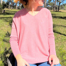 Bridge and Lord Curved Hem Vee Dusty Pink Merino wool and cashmere.