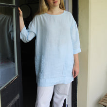 By Basics Linen Tunic 3/4 sleeve Blue