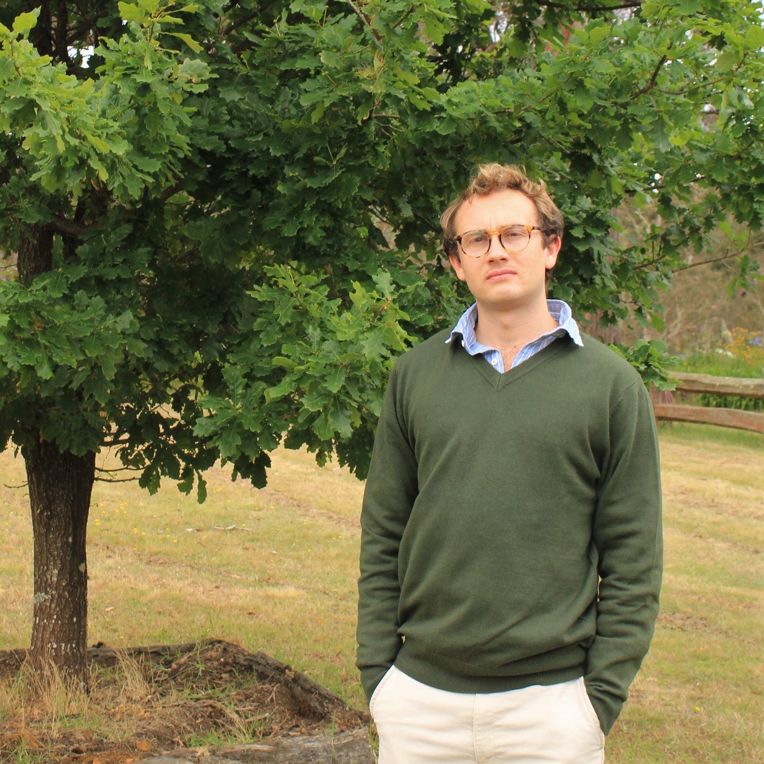 Quality Men's Bridge and Lord V neck jumper in green.