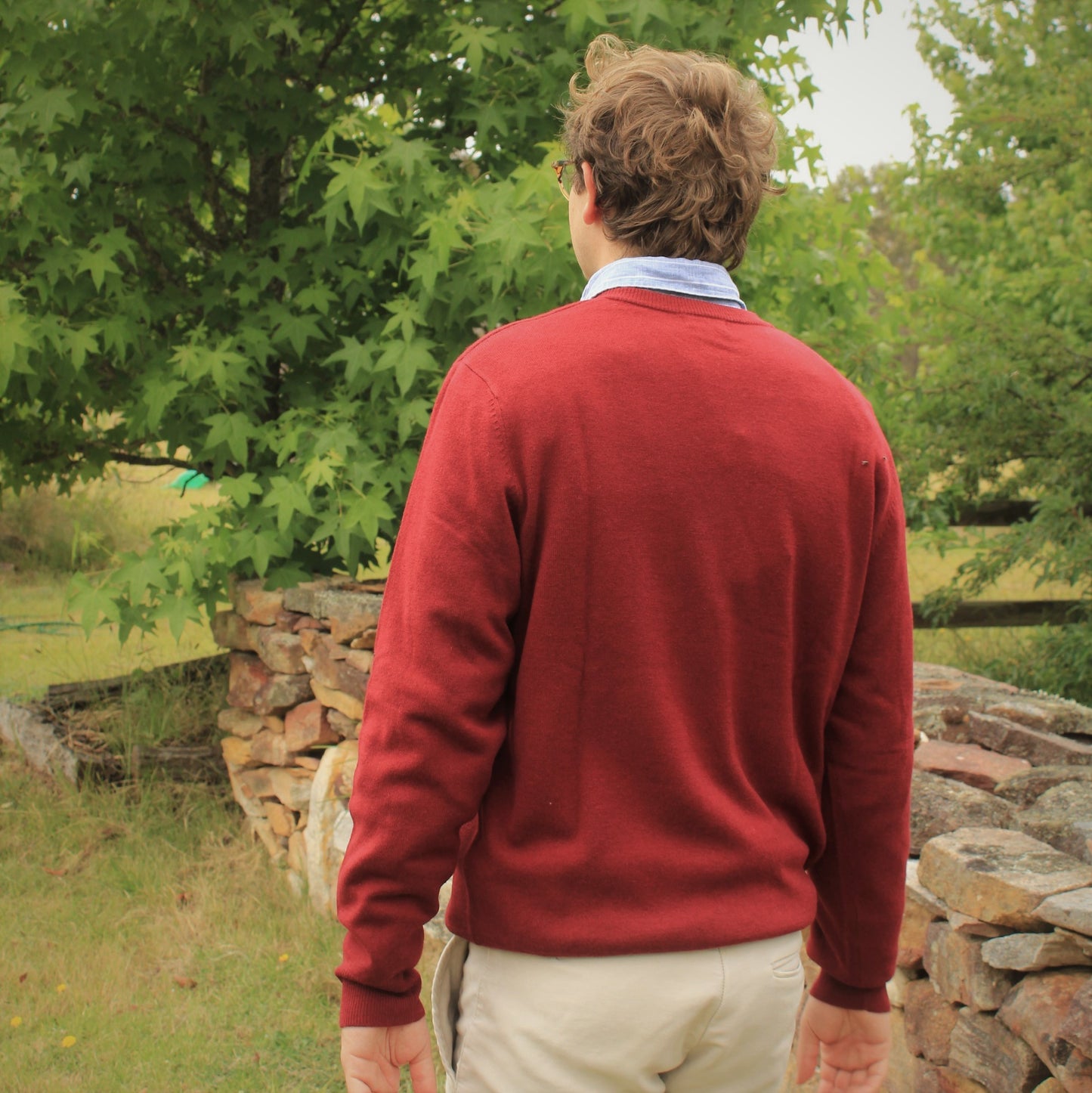 Quality Men's Jumper in Red Merino cashmere