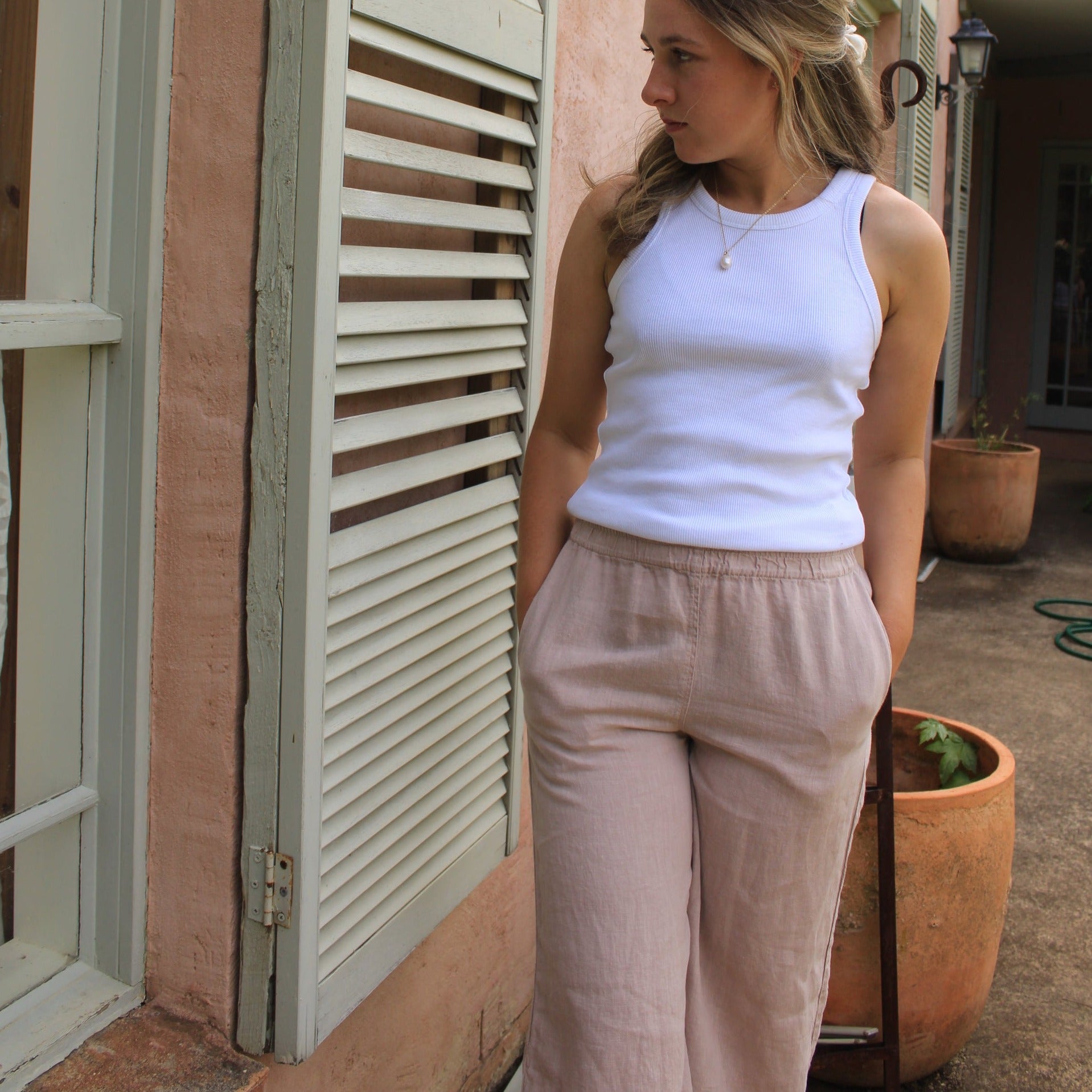 By Basics Pants Wide Short Blush