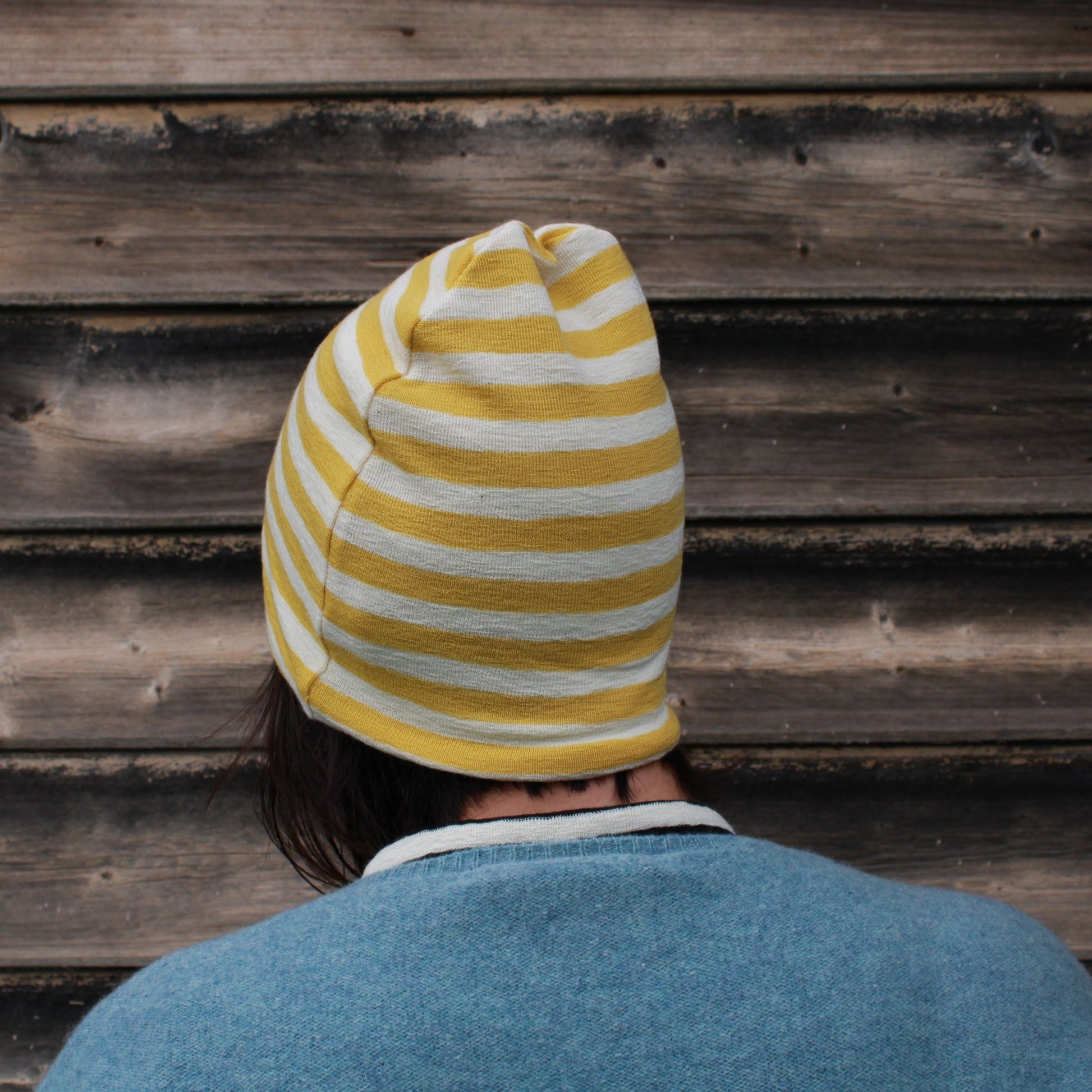 wool beanie yellow stripe. By basics.