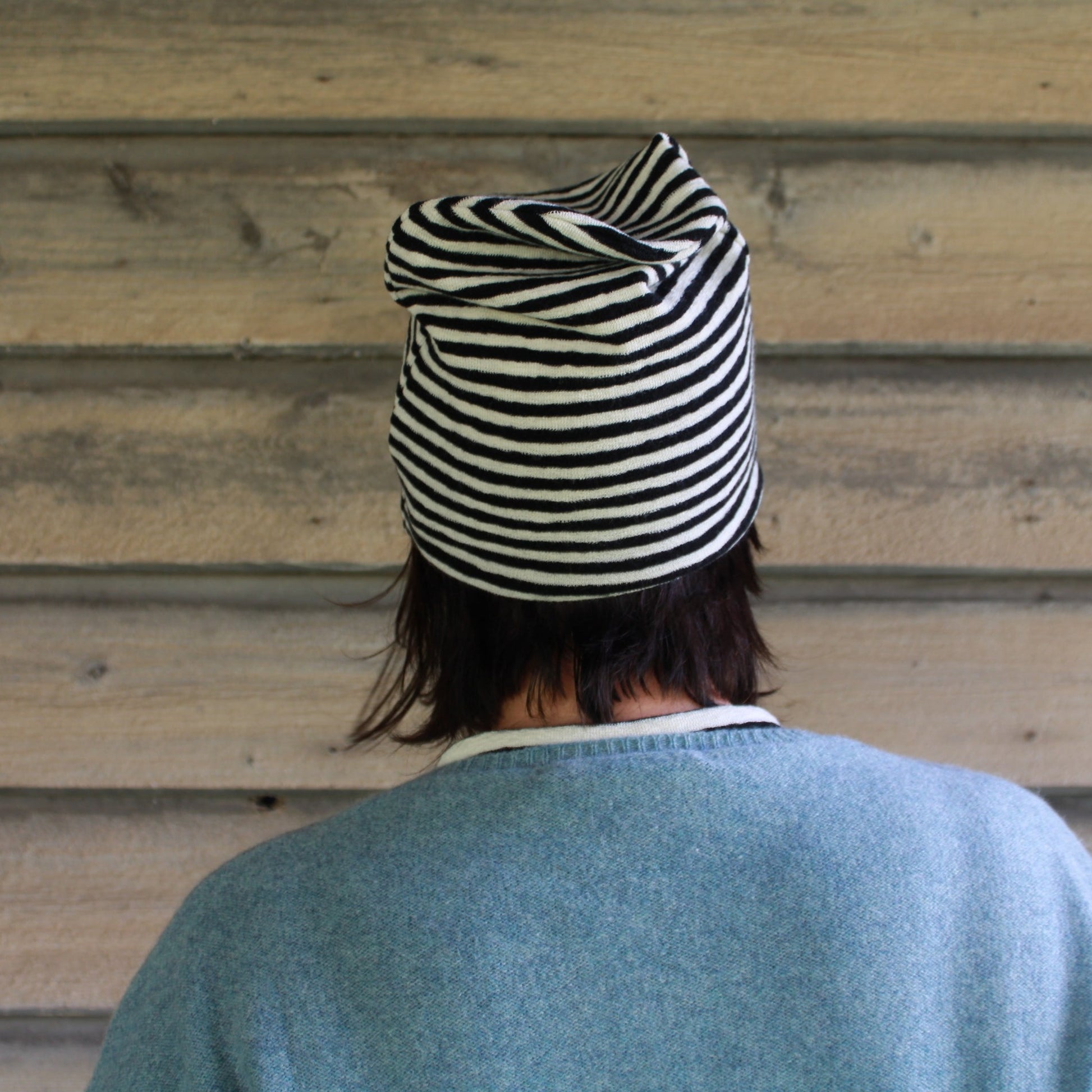 Wool Beanie Black and white stripe By Basics