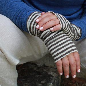 Wool Wrist warmers or mittens in brown stripe from By Basics