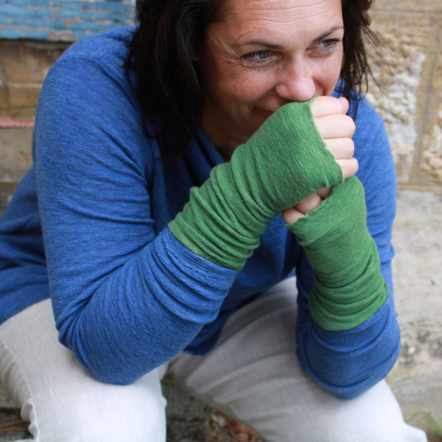 Wool Wrist warmers or mittens in Green from By Basics