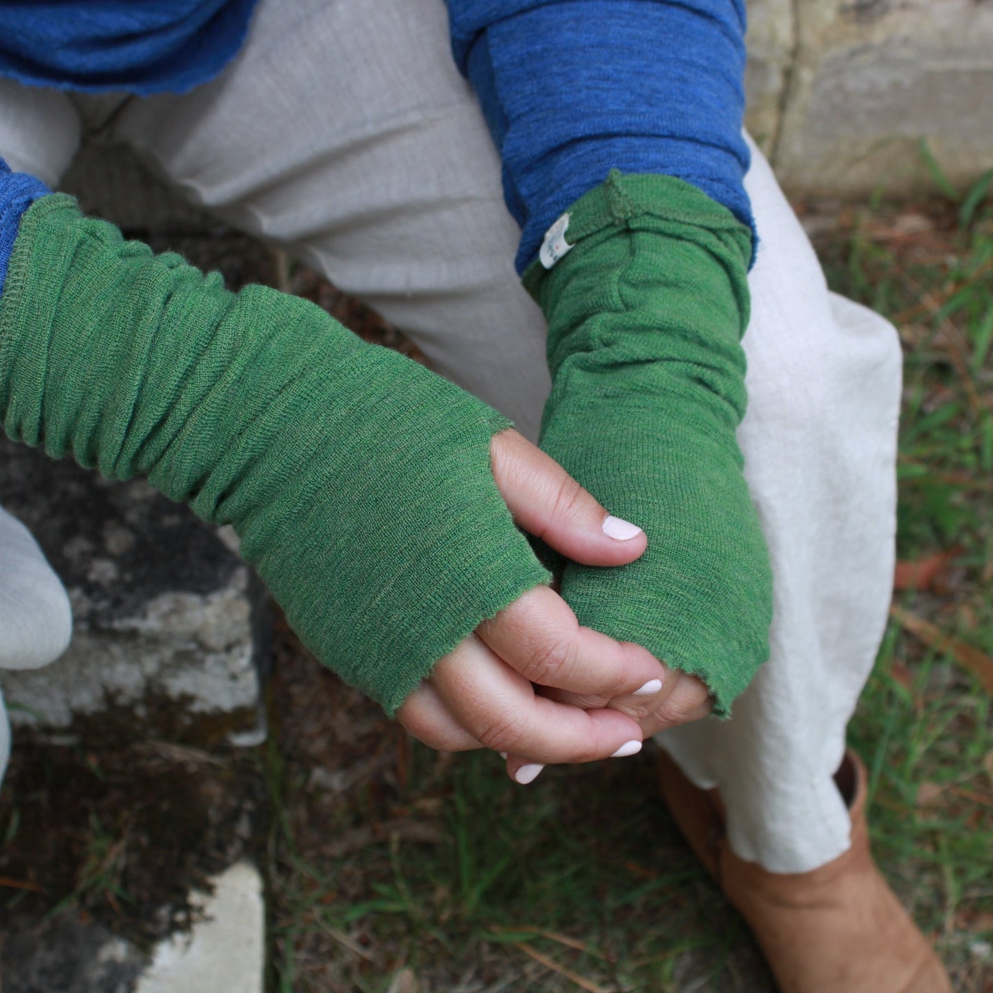 Wool Wrist warmers or mittens in Green from By Basics