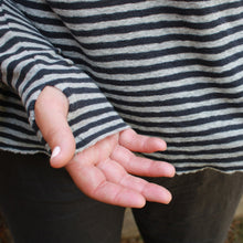 Charcoal and navy striped wool top. By Basics. Sustainable fashion.