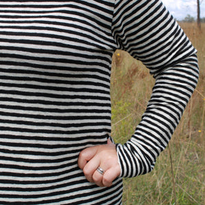 Wool Dress - Black and White stripe. Sustainable fashion. By Basics.