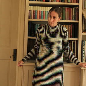 By Basics dress in Merino Wool, stripe.