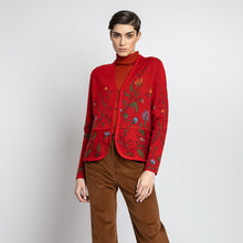 IVKO Knitwear at Berrima's Overflow. Floral Cardigan in Red. Wool.