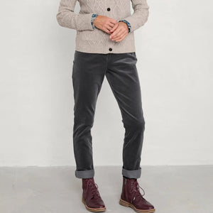Lamledra Trousers from SEASALT in Coal, worn with boots and a cardigan