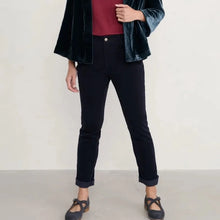 Lamledra Trousers from SEASALT in Dark Night, worn with mary janes and a jacket