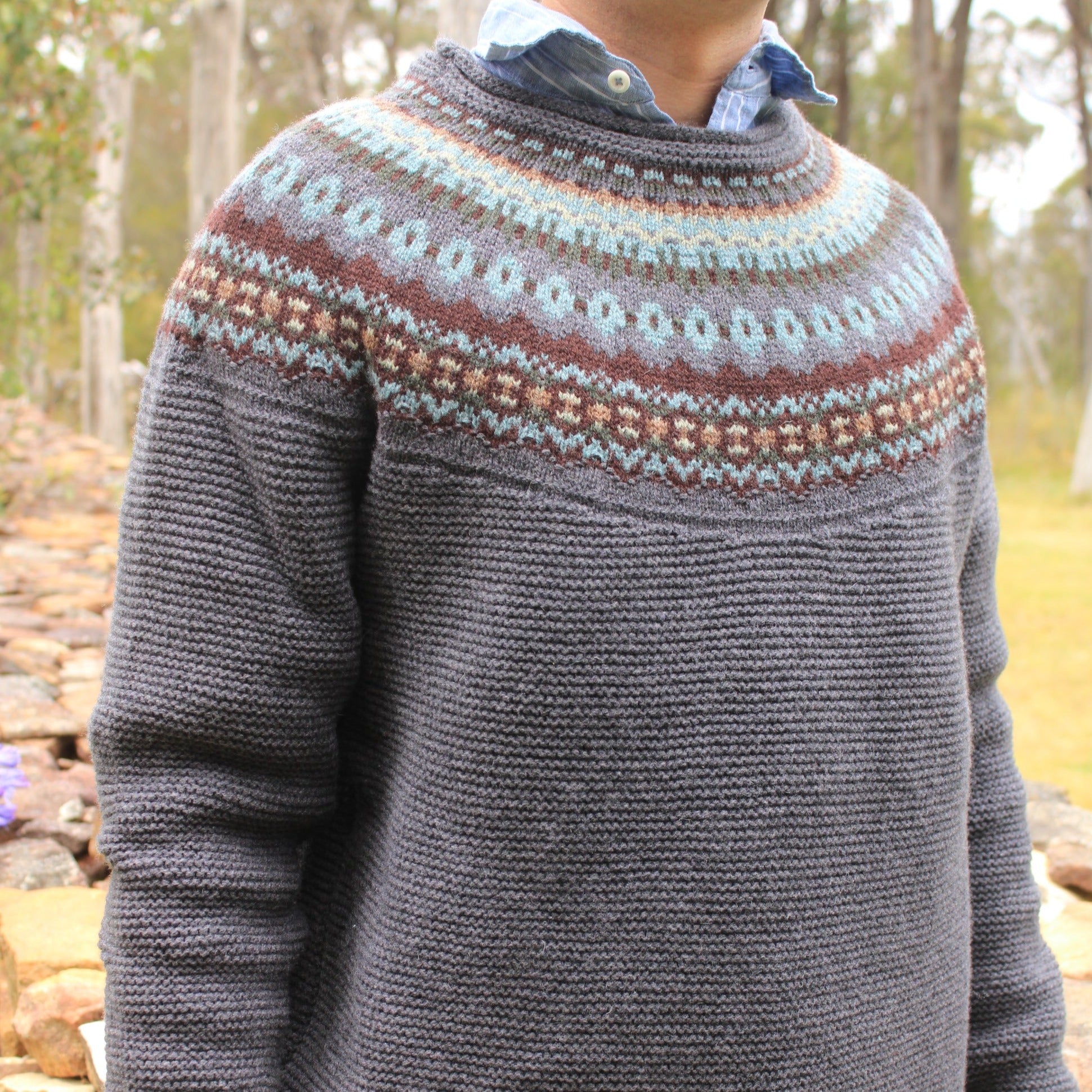 Chunky Men's Fair Isle Sweater in Blues