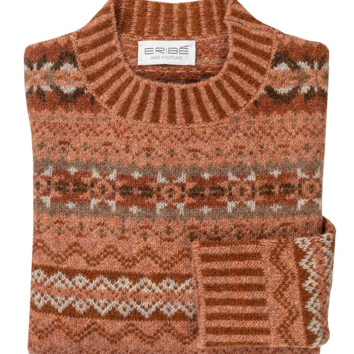 Brodie Sweater for Men in Coral.m Scottish Fairisle Knitwear from Eribe.