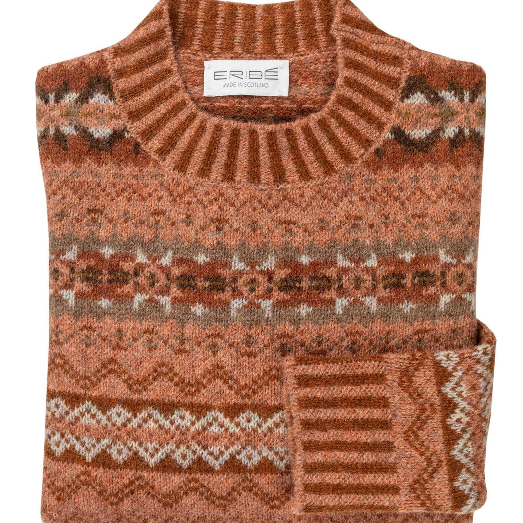 Brodie Sweater for Men in Coral.m Scottish Fairisle Knitwear from Eribe.