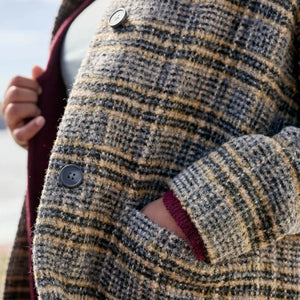 Penmennor Coat in Leah Check Seal Grey from SEASALT, close up of pocket