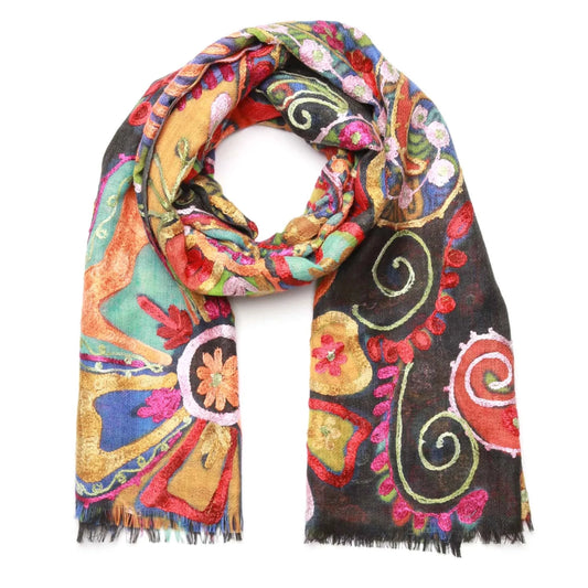 Namaskar Scraf or shawl Merino wool and silk embroidered scarf