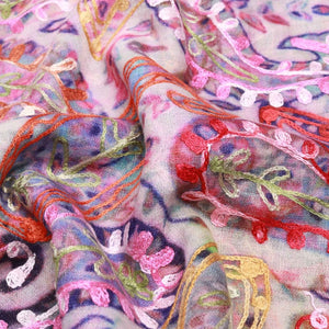 Namaskar Scarf or Shawl. Merino Wool with silk embroidery Sb-66