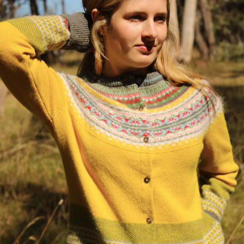 Eribe Alpine Fairisle cardigan in picalilli