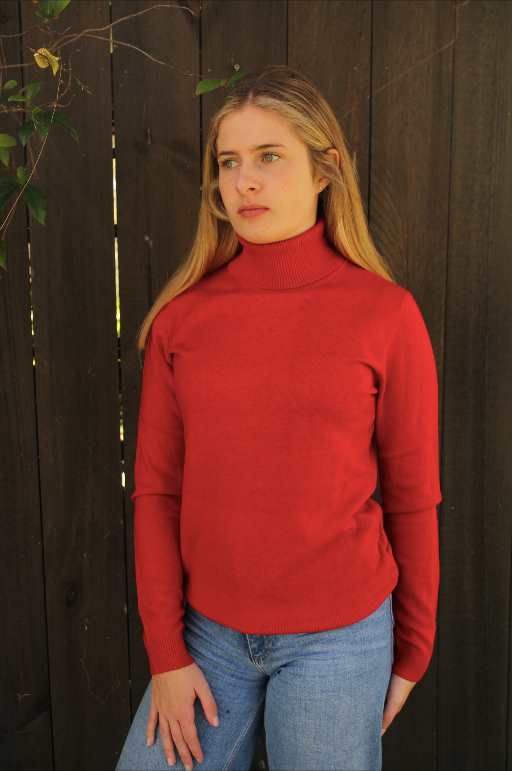 Bridge and Lord Merino Wool and Cashmere Cleassic Roll Neck Jumper in Red. Fine Australian Knitwear