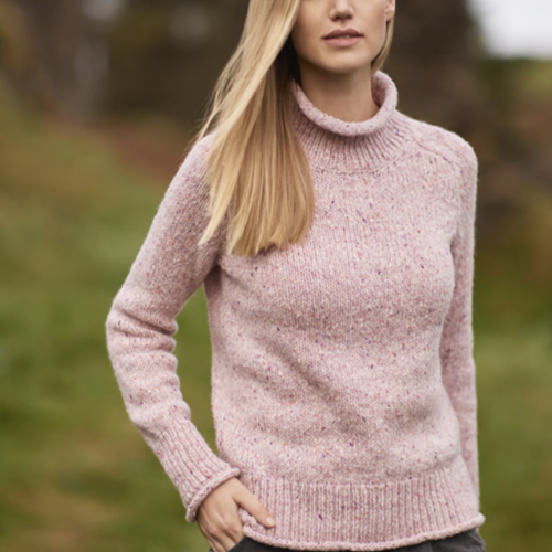 Fisherman out of Ireland Saddle Shoulder Sweater in Wild Rose