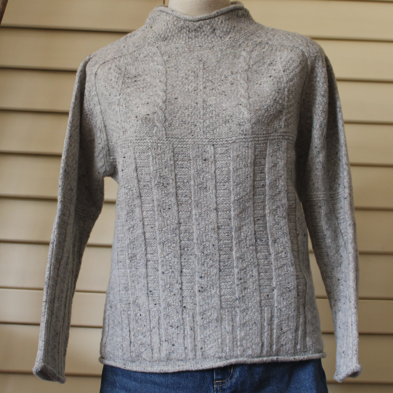 A textured Aran Sweater in a tunic style. Scottish Knitwer, Australian Merino Wool 