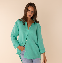 Women's Linen Shirt for Summer form Two T's in green