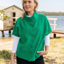 Boiled Merino Wool Vest with buttons in Green. See Saw Clothing.