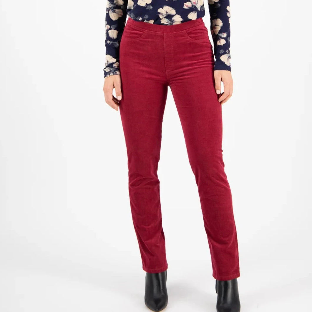 Vassalli Cord Pull On Pants in Berry