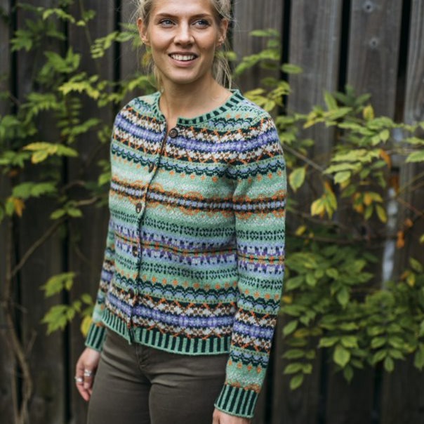 Fairisle quality Scottish Knitwear. Eribe Westray Cardigan In Meadow
