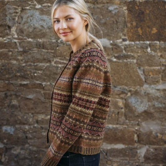 Westray Cardigan in Chestnut by Eribe. Fairisle Knitwear.