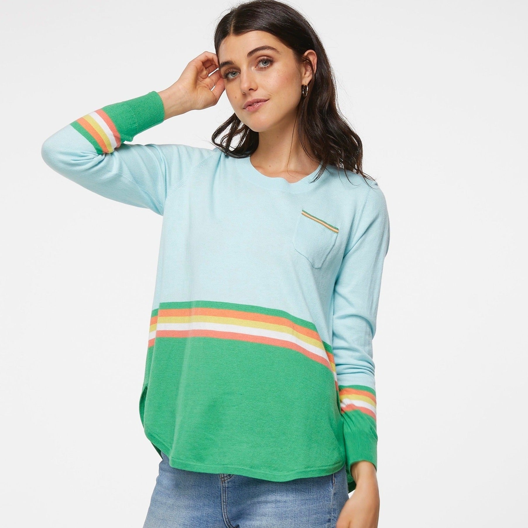 Linear Stripe Top from Zaket and Plover in Aqua. ZP4403