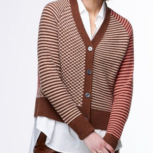 Zaket and Plover, Z&p, ZP5138 Cardigan in Merino Wool Blend with stripe and check.