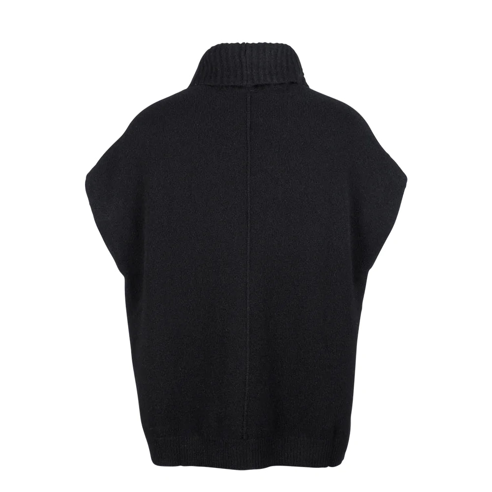 Zobee in Black from Mansted, a relaxed, cowl neck, vest