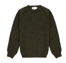 Men's Merino Wool Crew Jumper/Sweater knitted in a Dark Green Fleck Yarn by Harley of Scotland