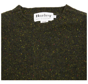 Men's Merino Wool Crew Jumper/Sweater knitted in a Dark Green Fleck Yarn by Harley of Scotland