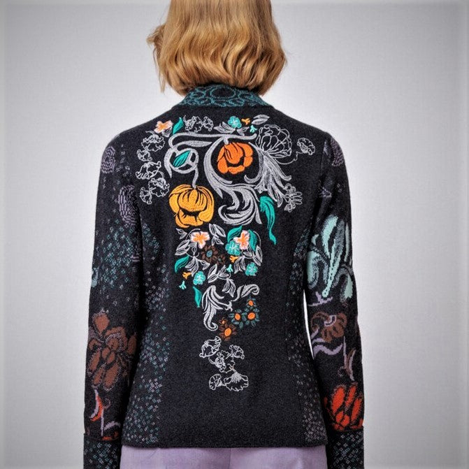 IVKO Embroidered Jacquard jacket Anthracite, back view of women's jacket