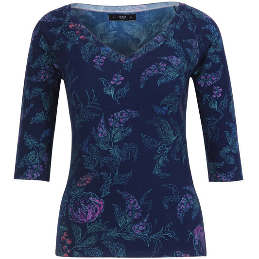 IVKO V Neck Pullover Floral Motif Navy 221530