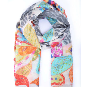 Namaskar scarf or shawl sb67. Merino Wool with silk Embroidery Butterflies